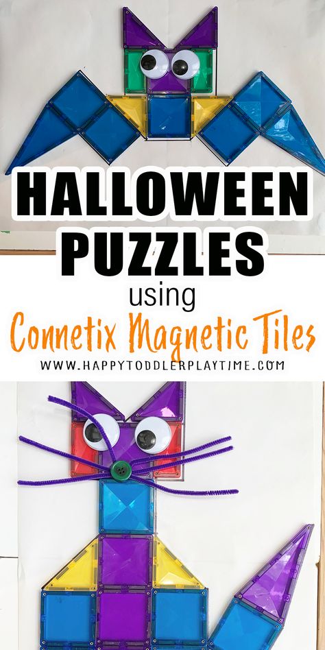 Magnatiles Puzzles, Halloween Magnatiles, Toddler Crafts Halloween, Magnetic Tiles Ideas, Magnatiles Ideas, Magnet Tiles, Magnet Activities, Easy Kid Activities, Magnetic Blocks