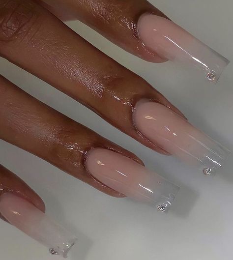 Translucent Nails Acrylic, Clear Transparent Acrylic Nails, Think French Tip Nails, Clear Tip Nails Designs, Clean Nails Acrylic, Transparent Acrylic Nails, Classy Long Nails, Clear Acrylic Nails With Design, Nail Inspo Y2k