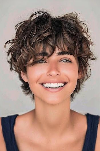 Tousled Shaggy Pixie Short Hairstyle. Layered Pixie Cut, Messy Pixie Haircut, Short Wavy Haircuts, Short Shaggy Haircuts, Short Shag Hairstyles, Short Shag, Wavy Haircuts, Messy Short Hair, Shag Hairstyles