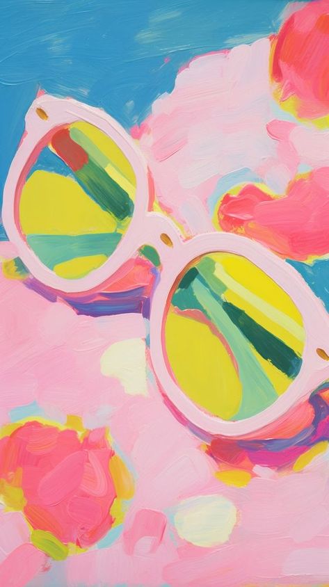 Sunglasses Painting, Pink Sun Glasses, Glasses Painting, Purple Flip Flops, Pink Mobile, Colourful Wallpaper, Summer Aesthetics, Colourful Wallpaper Iphone, Wallpaper Summer