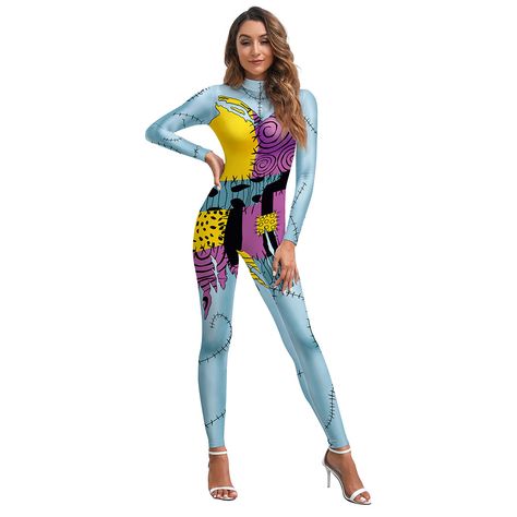 Halloween Anime Movie Cosplay Bodysuit Party Costume Christmas Scary Women Slim Jumpsuit Catsuit Sally Cosplay, Jack Skellington Cosplay, Sally Costume, Christmas Horror, Slim Jumpsuit, Woman Movie, Halloween Carnival, Cosplay Dress, Halloween Women