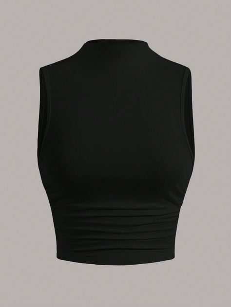 SHEIN EZwear Black Mock Neck Ruched Tank TopI discovered amazing products on SHEIN.com, come check them out! Collar Crop Top, Mock Neck Tank Top, Black Mock Neck, Tank Top For Women, Streetwear Y2k, Top Streetwear, Top For Women, Solid Clothes, Black Crop Tops