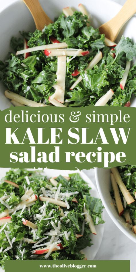 Simple Kale Slaw Recipe - A MUST MAKE Coleslaw - The Olive Blogger Vinaigrette Coleslaw, Kale Coleslaw, Kale Slaw Recipe, Easy Family Meals Kids, Make Coleslaw, Summer Slaw, Recipe Kale, Lemon Vinaigrette Dressing, Kale Slaw