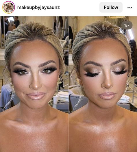 Brown Color Eye Makeup, Bridesmaid Looks Make Up, Glamorous Wedding Makeup Brides, Bold Wedding Makeup Looks, Bad Wedding Makeup, Day Time Glam Makeup, Wedding Makeup Downturned Eyes, Brides Makeup Look, Bold Elegant Makeup