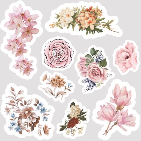 Images By Debra Benson On New 98B Flowers Aesthetic For Journal, Scrapbook Stickers Printable Flower, Scrapbook Floral Stickers Printable, Flowers For Design Printable, Scrapbook Designs Aesthetic, Floral Flowers Stickers, Cute Printable Stickers Flowers, Journal Flower Design, Printable Floral Stickers