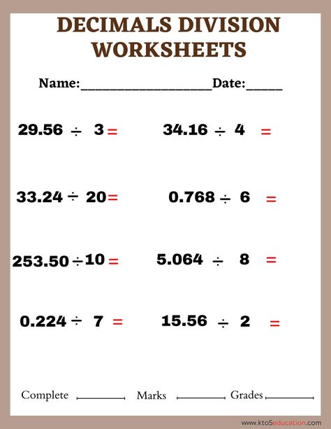 Division of Decimals Worksheet Fifth Grade | FREE Download Check more at https://kto5education.com/division-of-decimals-worksheet-fifth-grade-free-download/ Dividing Decimals Worksheet, Division Worksheets Grade 5, Decimal Division, Fact Family Worksheet, Printable Budget Worksheet, Dividing Decimals, Triangle Worksheet, Decimals Worksheets, Family Worksheet