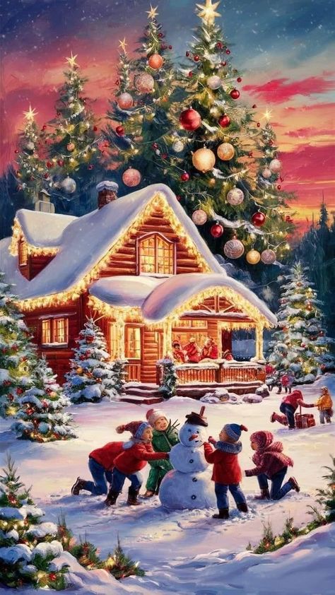 Nostalgic Christmas Pictures, Christmas Scenery Pictures, Christmas Scenery Pictures Holidays, Nostalgic Winter, Cute Christmas Backgrounds, Building A Snowman, Winter Christmas Scenes, Cheating Boyfriend, Christmas Art Print