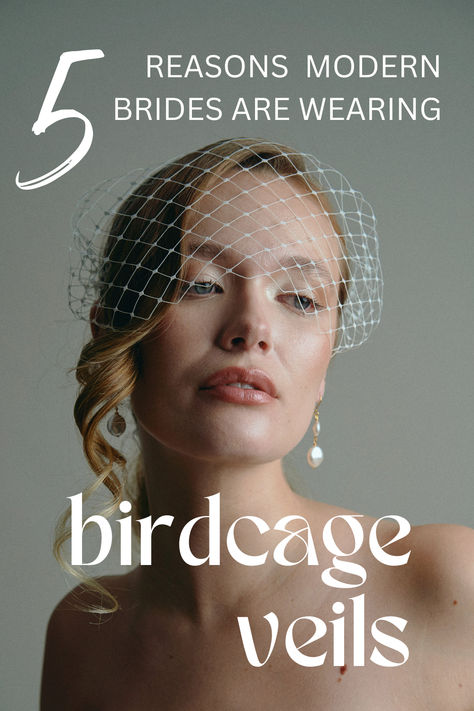 Bride wears a Merry Widow mask style veil covering her eyes with the text '5 reasons modern brides are wearing birdcage veils' Bridal Hair With Birdcage Veil, Wedding Hair Inspiration With Veil, Wedding Veil Alternatives, Veil Alternative, Birdcage Veil Wedding, Bridal Birdcage Veils, Birdcage Veils, Birdcage Veil, Wedding Hair Inspiration