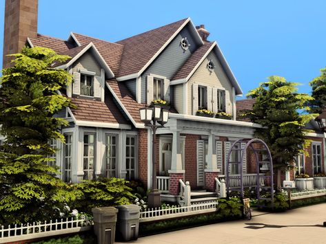 Cozy Suburban House Exterior, Suburban Home Sims 4, The Sims 4 Suburban House, Sims 4 Suburban House Layout, Suburban House Sims 4, American Suburban House, Sims 4 Suburban House, The Sims 4 Family House, Family House Sims 4