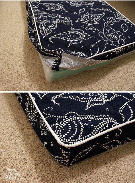 Great tutorial for bench cushion. And she uses shower curtains for fabric, which is genius. @Amy Luellen Bassinet Ideas, Supraviețuire Camping, Costura Diy, Baby Jogger, Techniques Couture, Bench Cushion, Diy Couture, Price Range, Bench Cushions