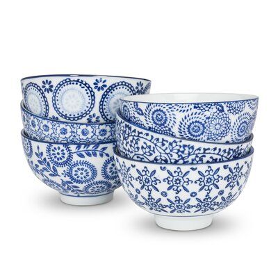 These bowls are a must have in your room. Augment your table or home decor with this well crafted piece. | Brite Lite New Neon Set Of 6 Assorted Blue/White Patterned Rice Bowls blue/Red/White 4.0 in | C007912475 | Wayfair Canada White Rice Bowl, 2024 Art, China Bowl, Elegant Dinner Party, Soup Bowl Set, Blue Bowl, White Bowls, Rice Bowl, Porcelain Bowl