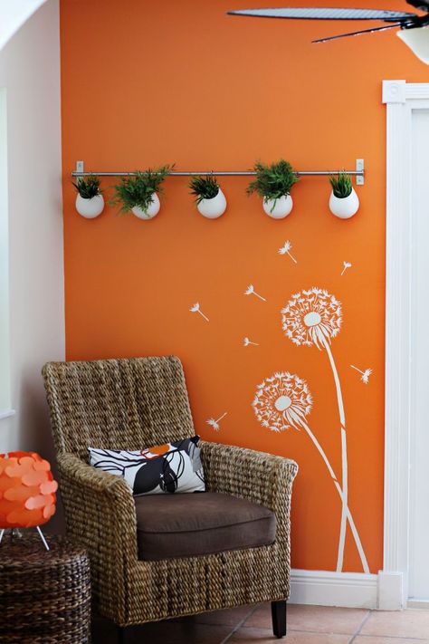 Orange Painted Rooms, Orange Painted Walls, Orange Accent Walls, Orange Room, Hall Colour, Deco Orange, Orange Rooms, Stencil Ideas, Orange Home Decor