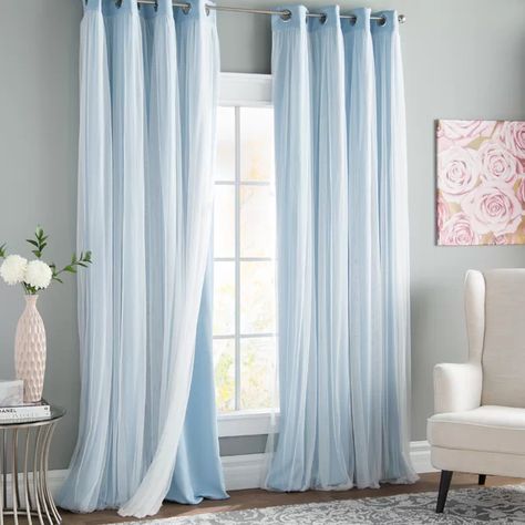 Rosdorf Park Brockham Solid Room Darkening Grommet Curtain Panels | Wayfair Light Blue Curtains, Grommet Panels, Color Celeste, Floral Room, Blue Curtains, Darkening Curtains, Decor Pillows, Thermal Curtains, Rod Pocket Curtain Panels