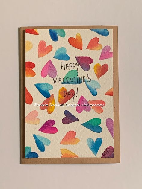 Simple Watercolor Valentine Card, Artsy Valentines Cards, Valentines Cards Painted, Watercolor Art For Valentines Day, Watercolor Art Heart, Watercolor Art Valentines Day, Valentines Day Cards Watercolor, Valentine’s Day Card Watercolor, Valentine Watercolor Card Ideas