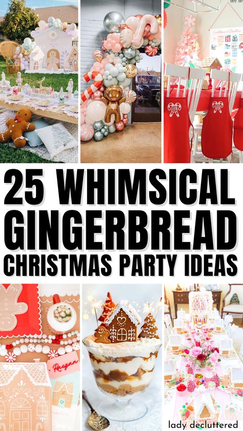 25 Whimsical Gingerbread Christmas Party Ideas Cookie Houses Christmas, Hosting A Gingerbread Decorating Party, Gingerbread Themed Christmas Tree Ideas, Gingerbread Charcuterie Board Ideas, Christmas Gingerbread Party Ideas, Gingerbread House Tea Party, Girls Gingerbread Decorating Party, Ginger Bread Birthday Party Theme, Gingerbread Party Food Ideas