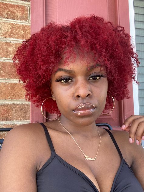 click here for how i dyed my hair ruby red.   Youtube: Thee Naturally Nia   IG: niaa.price Paprika Hair Color, Ruby Red Hair Color, Ruby Red Hair, Red Afro, Type 4 Natural Hair, Type 4 Hair, Dyed Natural Hair, Pretty Hair Color, My Type