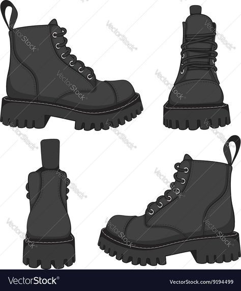 Combat Boots Art Reference, Male Boots Drawing, Boots Drawing Reference Character Design, Combat Boot Drawing Reference, Drawing Combat Boots, Combat Boots Reference Drawing, Combat Boot Reference, Emo Shoes Drawing, How To Draw Shoes Front View Boots