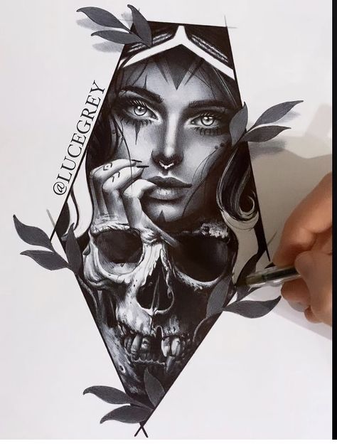 Black and gray tattoo by Luce gray from, By Anonymous. Huge fan! Vampire Tattoo, Face Tattoos For Women, Skull Rose Tattoos, Chicano Tattoos Sleeve, Chicano Style, Girl Face Tattoo, Realistic Tattoo Sleeve, Chicano Style Tattoo, Tattoos Sleeve