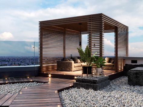 Slatted Walls, Ombra Pergola, Design Per Patio, Terrasse Design, Rooftop Terrace Design, Rooftop Design, Contemporary Patio, Modern Pergola, Pergola Design