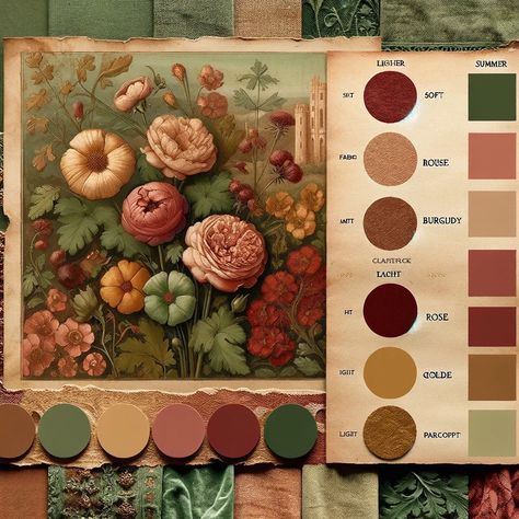 Romanticism Color Palette, Romantic Academia Palette, 1800s Color Palette, Fall Color Palette Embroidery, Twilight Autumn Color Palette, Cottagecore Dark, Soft Autumn Color Palette, Summer Goth, Soft Autumn