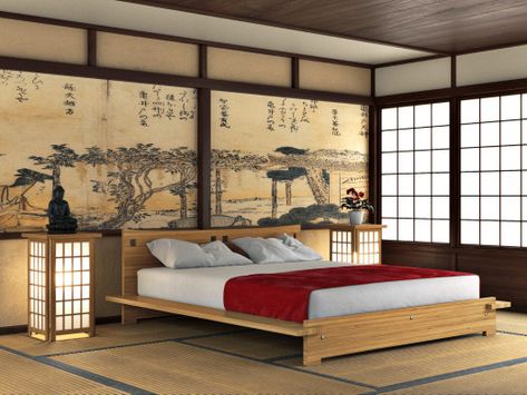 A Japanese style bedroom works well for the Chinese Zodiac the Rabbit. A low lying bed, paper and wood, windows, and lanterns. The delicate imagery and the garden imagery. Bedroom Japanese Style, Japanese Platform Bed, Japanese Inspired Bedroom, Japanese Style Bedroom, Japanese Bed, Japanese Bedroom, Japanese Home Design, Sweden House, Japanese Interiors