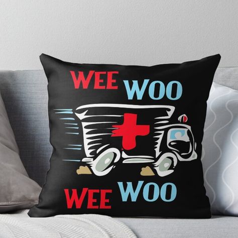 Super soft and durable 100% spun polyester Throw pillow with double-sided print. Cover and filled options. EMT Wee Woo ambulance paramedic design perfect for paramedics and emergency medical technicians. It makes an awesome paramedic gift idea. Emt Gift Ideas, Paramedic Humor, Emt Gift, Paramedic Gifts, Emergency Medical Technician, Paramedic, Emergency Medical, Ambulance, Pillow Sale