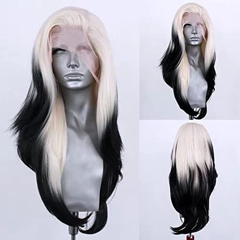 🌈 Get ready to slay with the RONGDUOYI Ombre Color Synthetic Lace Front Wig! 🎉 Designed for women who love natural straight hairstyles, this platinum black lace wig is a game-changer. ✨ With a glueless natural hairline and comfortable fit, you can confidently rock this synthetic wig for daily wear or to spice up your costume party looks. 💃 #AD #CommissionsEarned White Black Ombre Hair, Cute Lace Front Wigs, White To Black Hair, Black And Platinum Hair, How To Style Wigs, Black Lace Wig, Colorful Wig, High Fashion Hair, Ceremony Photography