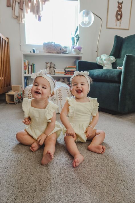 Twins 10 Month Old Update | Kelsey Bang Twins Baby Girl, Bestie Photoshoot, Twin Baby Girls, Binky Clips, Baby Twins, Baby Talk, Cute Twins, Baby Bling, Twin Outfits