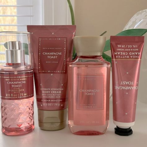 Brand New Never Used Bath & Body Works Champagne Toast Signature Collection All Products Are Mini / Travel Size Fragrance Notes : Bubbly Champagne, Sparkling Berries , Juicy Tangerine. Set Includes: 1 - Champagne Toast Shower Gel 3 Oz 1 - Champagne Toast Body Cream 2.5 Oz 1 - Champagne Toast Fine Fragrance Mist 2.5 Oz 1 - Champagne Toast Hand Cream 1 Oz Sold As Pictured! Firm ! Same Or Next Day Shipping Will Ship With Care Smoke And Pet Free Home Bath And Body Works Perfume, Shower Skin Care, Fine Fragrance Mist, Champagne Toast, Nail Products, Bath And Body Care, Perfume Lover, Body Care Routine, Minimalist Designs