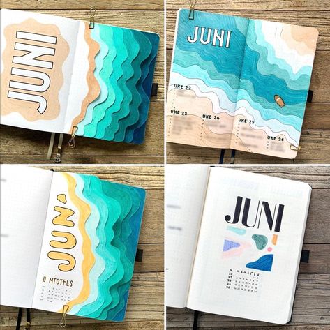 Ideas To Design Your Notebook, June Bujo Theme Ideas, June Journal Page, Bujo Sea Theme, Bujo Summer Theme, Bujo June Theme, Summer Bujo Themes, Bujo 2024 Cover Page, June Journal Cover