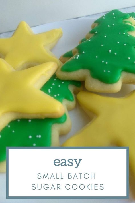 Small Batch Sugar Cookies Cutout, Small Batch Cookie Icing, Small Batch Sugar Cookie Cutouts, Small Batch Cut Out Cookies, Small Batch Christmas Cookies, Small Batch Sugar Cookie Recipe, Sugar Cookie Recipe Small Batch, Sugar Cookie Cutout Recipe, Small Batch Sugar Cookies