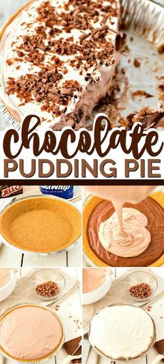 Chocolate Cream Pie With Pudding Jello, Brownie Pudding Pie, Pudding Pie Recipes Jello, Pudding And Whipped Cream Desserts, Easy Pie Recipes No Bake Graham Cracker Crust, Chocolate Pudding Pie Easy Jello, Graham Cracker Pie Crust Dessert, No Bake Pudding Pie, Jello Pudding Pie Recipes