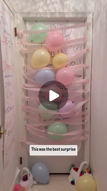 Shannon Doherty on Instagram: "BEST *BIRTHDAY MORNING SURPRISE* TRADITION EVER 🎈🎉 SAVE and SHARE this fun idea for your family!! How magical? The smile says it all!! YOU will LOVE doing this!! 🎈Will be your new family tradition!!!   LIKE + COMMENT - “ birthday “ - I will send you the list of supplies to make this at home plus what we wrote on the door signs!!   This is seriously the sweetest tradition ever !! You need to start it immediately!! we had so much fun making the signs for Leontine, and she absolutely loved them!! And of course the streamers and balloons make the best morning surprise ever!! It was such a sweet way to start the day and we absolutely love doing this now I’m doing it all the time!! of course we were tired that night, setting everything up, but it was totally tot Birthday Balloons Surprise, How To Surprise Best Friend On Birthday, 12 O Clock Birthday Surprise, Balloon Surprise Ideas For Kids, 10th Birthday Morning Surprise, 10 Birthday Decoration Ideas, What To Do In Birthday, Birthday Surprise At Home, Bedroom Door Birthday Decorations