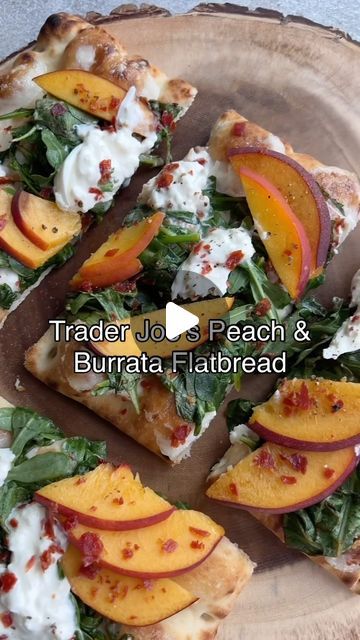 Jordan Zelesnick on Instagram: "🍑 TRADER JOE’S PEACH & BURRATA FLATBREAD 🍑  Comment “Cookbook” for the link to my Trader Joe’s cookbook with this recipe and way more Trader Joe’s recipes that you’ll fall in love with!  The salty sweet bite, when the prosciutto and peach meets is something I look forward to more than summer itself. While, I personally can devour this all by myself, this would be the perfect summer app, snack or dinner to share on a hot day when you want to keep things light.  #traderjoesrecipes #burratarecipe #peachrecipes" Summer Trader Joes Recipes, Burrata Flatbread, Trader Joes Recipes Dinner, Peach Burrata, Burrata Recipe, Flatbread Pizza Recipes, Trader Joes Recipes, All By Myself, Flatbread Recipes