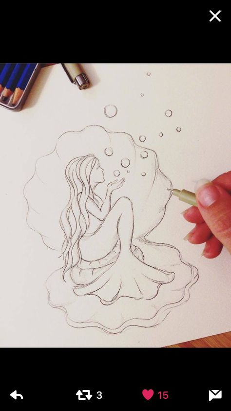 Easy Mermaid Drawing, Drawing Mermaids, Drawing Mermaid, Mermaid Sketch, Mermaid Drawings, Mermaid Tattoos, Dessin Adorable, Mermaid Art, Drawing Tutorials