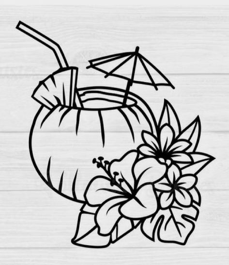 Luau Drawing Ideas, Hawaii Theme Drawing, Hawaii Doodles Easy, Hawaiian Drawings Easy, Beachy Drawings Ideas, Tropical Things To Draw, Beach Vibe Drawings, Hawaii Drawing Easy, Hawaii Drawing Ideas