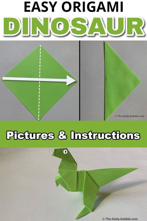 Step By Step Oragami, Origami Instructions For Kids, Origami Dinosaur, Dinosaur Origami, Origami Easy Step By Step, Make A Dinosaur, Origami Step By Step, Origami Patterns, Dinosaur Activities