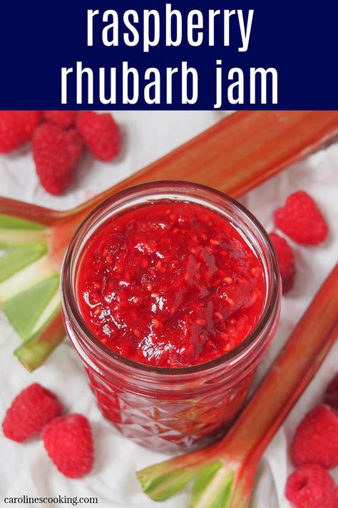 Raspberry rhubarb jam is easy to make with just a few ingredients and has a wonderful texture and sweet-tart flavor. Perfect on toast and more. Rhubarb Raspberry Jam Recipes, Raspberry Rhubarb Jam Canning, Rhubarb Vanilla Jam, Raspberry Rhubarb Jam, Rhubarb Jelly, Low Sugar Jam, Raspberry Jam Recipe, Strawberry Rhubarb Jam, Sweet Sauces