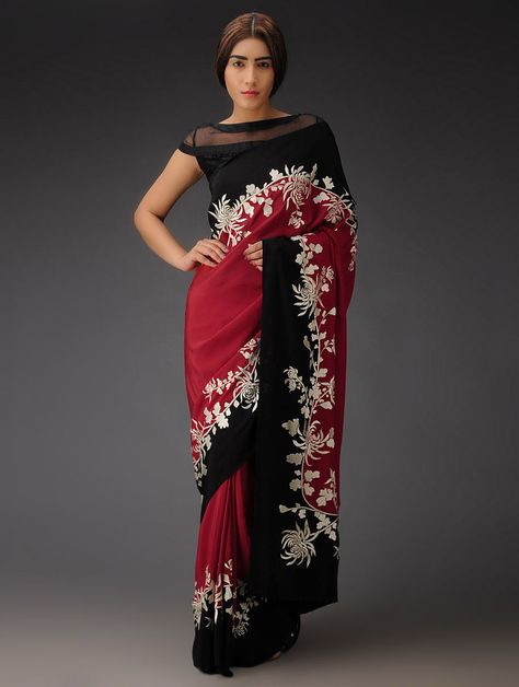 Buy Online at Jaypore.com Parsi Gara Saree, Black Chrysanthemum, Gara Saree, Blouses Designs, Indian Fashion Trends, Fancy Kurti, Manish Malhotra, Saree Blouses, Designer Saree Blouse Patterns