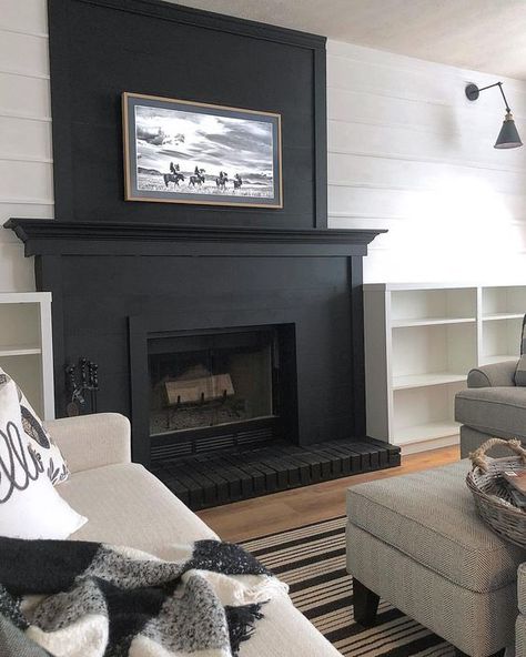 Making a Case for Black Paint | 25 gorgeous black paint room inspirations and how it can make any room feel high-end for just the cost of paint + how it can improve your quality of life. Design Camino, Brick Fireplace Makeover, Paint Fireplace, Black Fireplace, White Fireplace, Fireplace Remodel, Home Fireplace, Fireplace Makeover, Design Del Prodotto