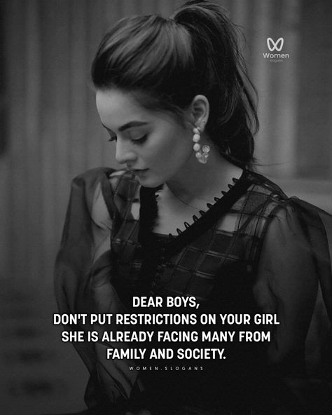 Support your girl. She faces enough restrictions from family and society already. 🌟 - Caption This! ✔️ - Follow us @women.slogans 🌟 If you have goals in your life. - We love to keep you always motivated towards your goal, your dreams! 🌎 - So Turn the blue button into white right now! - Follow us @women.slogans 🌟 Follow us @women.slogans 🌟 - 📸 Credits to unknown Turn 🔛 on Post notification 🔔 - -#womenslogans #successlogans #womenquotes #SupportHer #Empowerment #Inspiration #Motivation #Posit... Women Slogan, Girls Support Girls, Women Empowerment Quotes, Caption This, Empowerment Quotes, Your Girl, Woman Quotes, Women Empowerment, Dreaming Of You