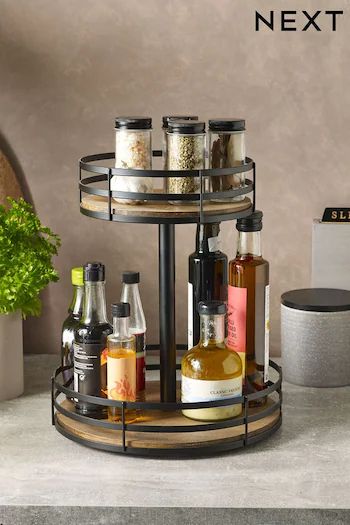 Kitchenware | Kitchen Accessories, Storage & More | Next UK Black And Wood Kitchen Accessories, Spices Organization, Lazy Susan Spice Rack, Urban Kitchen Design, Smart Kitchen Ideas, Kitchen Cottagecore, Rotating Spice Rack, Urban Kitchen, Industrial Style Kitchen