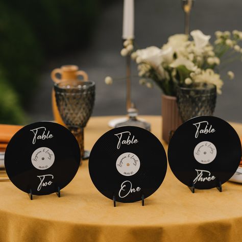 🍴Presenting you a perfect combo to organize the seating of your dear guests! Retro vinyl records table numbers along with matching seating chart will keep the vintage spirit of your party in one style. With clear printing, it conveniently guides guests to their seats, enhancing  the organization of your event. It combines practicality with elegance, making seating arrangements effortless for weddings, birthdays, and other special occasions.  Table numbers can not only be a functional element in Vinyl Wedding Table Numbers, Album Cover Table Numbers, Vinyl Records Wedding, Music Table Numbers, Vinyl Table Numbers Wedding, Wedding Seating Chart Records, Record Theme Wedding, Records Seating Chart, The 1975 Wedding