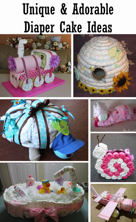 unique and adorable diaper cake ideas 2 Diaper Cake Ideas, Perlengkapan Bayi Diy, Unique Diaper Cakes, Diy Diaper Cake, Diaper Gifts, Boy Baby Shower Ideas, Creative Baby Shower, Nappy Cakes