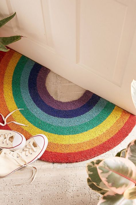 Rainbow Room Decor - Colorful Home Decor Items Rainbow Doormat, Rainbow Room Decor, Cute Door Mats, Rainbow House, Rainbow Room, Funny Doormats, Love Rainbow, Curtain Patterns, Colorful Gifts