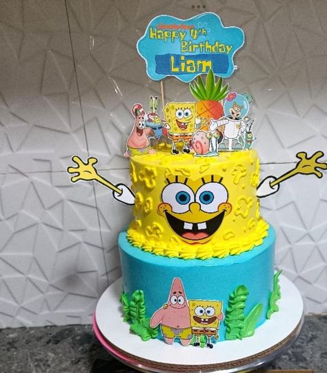 Spongebob Birthday Cake Ideas, Spongebob Birthday Ideas, Spongebob Stuff, Spongebob Birthday Cake, Baby Birthday Party Theme, Spongebob Cake, Spongebob Birthday Party, سبونج بوب, Banana Cheesecake