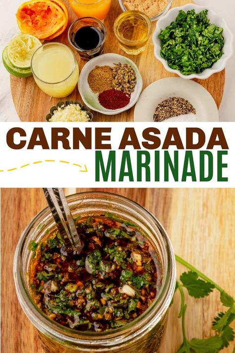 Asada Marinade, Carne Asada Marinade, Carne Asada Recipes, Brazilian Samba, Meat Marinade, Hispanic Food, Marinade Recipes, Carne Asada, Mexican Food Recipes Authentic