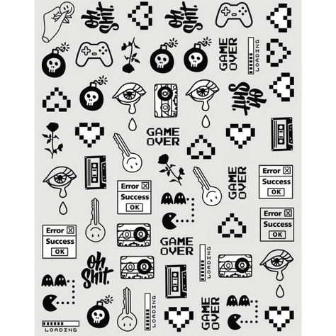 Gaming Game Over Nail Stickers - UK Nail Stickers | ShopKeeki Nail Stickers Printable, Nail Templates, Stickers Usa, Gaming Stickers, Nails Decals, Usa Nails, Uk Nails, Minimal Tattoo Design, Png Stickers