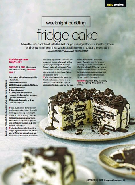 Cream Fridge, Fridge Cake, Cake Slicer, Cooking Cookies, Bbc Good Food, Cake Craft, Pie Bar, Chocolate Filling, Bbc Good Food Recipes