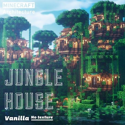 Jungle House Minecraft Ideas, Minecraft Jungle Builds Ideas, Treehouse Village Minecraft, Minecraft Jungle Base Ideas, Minecraft Jungle Village Ideas, Minecraft Jungle Farm, Minecraft Building Ideas Jungle, Minecraft House Jungle, Jungle Base Minecraft